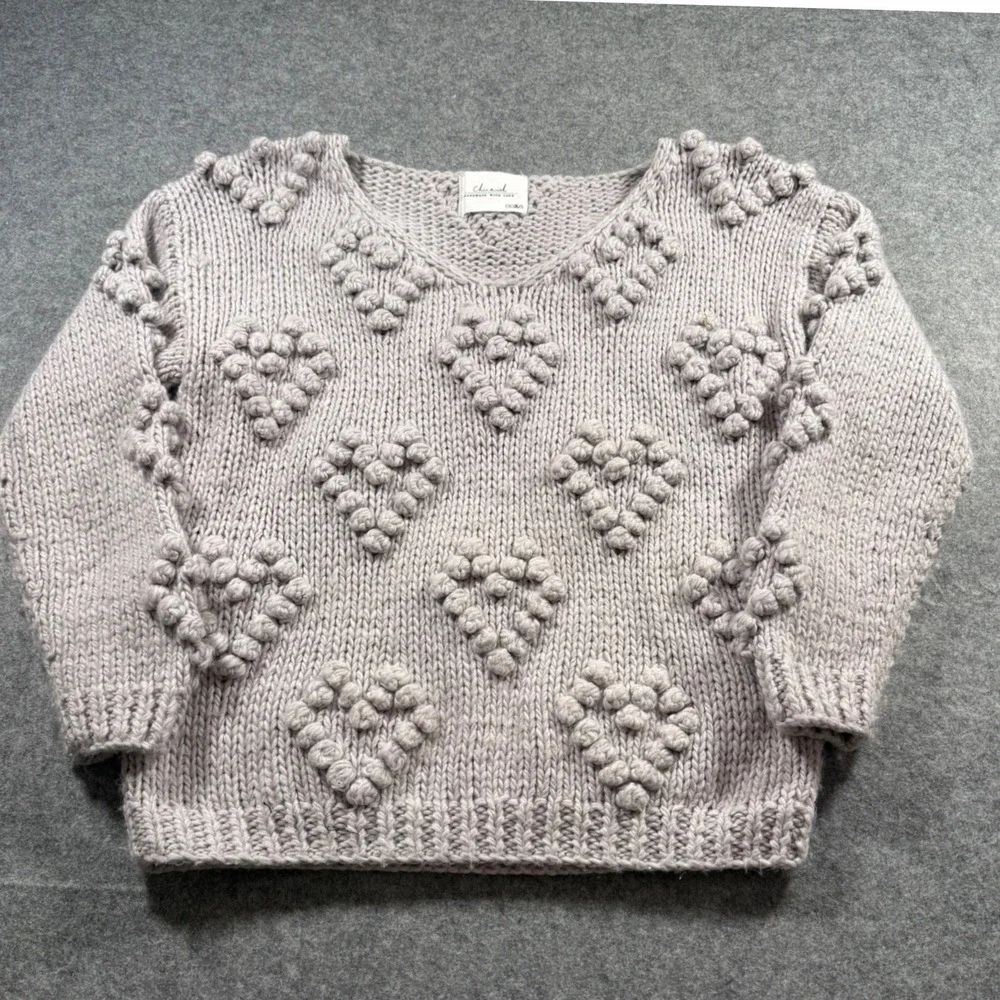 Chicwish Heart Pom Pom Sweater Womens S/M Lavender Excellent Chunky Knit Wool